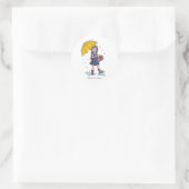 Sticker Rond Fille Avec Parapluie Jaune En Aquarelle (Sac)