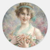 Sticker Rond Fille avec roses par Emile Vernon (Devant)