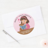 Sticker Rond Fille avec Teddy Bear Teacher Library Plaque d'acc (Enveloppe)