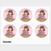 Sticker Rond Fille avec Teddy Bear Teacher Library Plaque d'acc (Feuille)