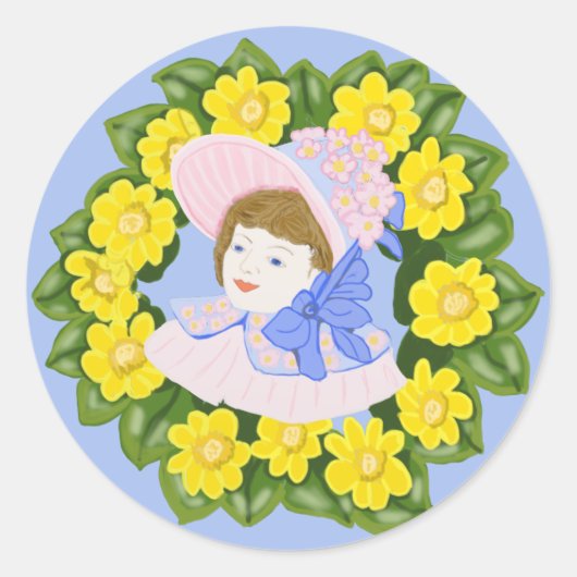 Sticker Rond Fille avec un chapeau de Pâques victorien (Devant)