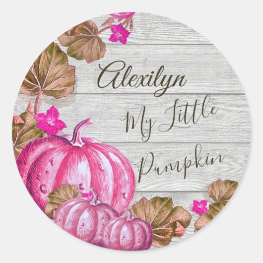 Sticker Rond Fille Baby shower Gris Bois Automne rose Citrouill (Devant)