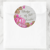 Sticker Rond Fille Baby shower Gris Bois Automne rose Citrouill (Sac)