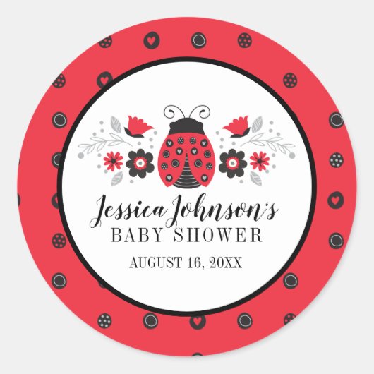 Sticker Rond Fille Baby shower mignonne Red Ladybug (Devant)