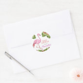 Sticker Rond Fille Baby shower rose Flamant rose faune tropical (Enveloppe)