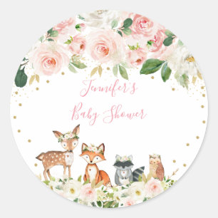Sticker Rond Fille Baby shower Woodland Blush Floral