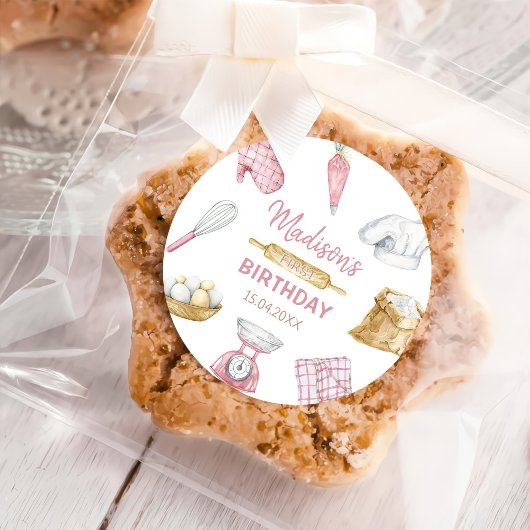 Sticker Rond Fille Baking Cuisine 1er anniversaire fête