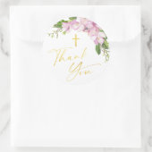 Sticker Rond Fille Baptême Blush Fleurs Roses Brut Merci (Sac)