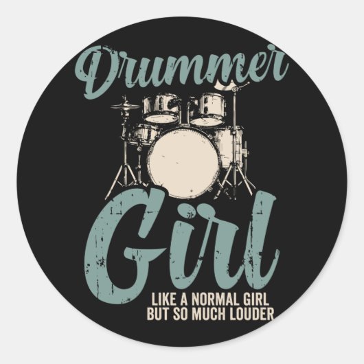 Sticker Rond Fille batteur | Drums Drummer Cadeau (Devant)