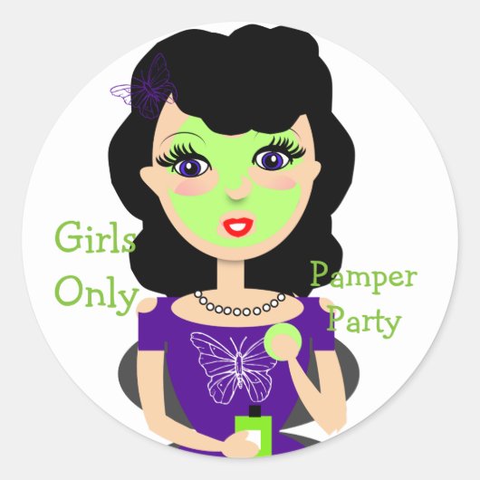 Sticker Rond Fille Beauté Pamper Party Filles seulement Thème (Devant)