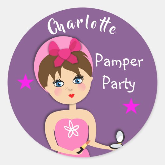 Sticker Rond Fille Beauté Pamper Party Personnalisé (Devant)