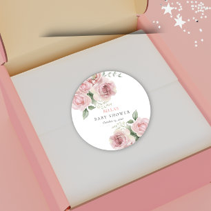 Sticker Rond Fille bébé dans le Baby shower en fleurs