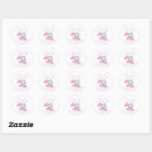Sticker Rond Fille bébé éléphant avec coeur rose - Merci (Feuille)