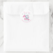 Sticker Rond Fille bébé éléphant avec coeur rose - Merci (Sac)