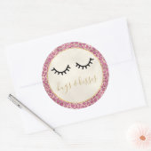 Sticker Rond Fille Black Eyelashes Empreinte de léopard rose or (Enveloppe)