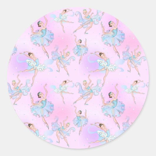 Sticker Rond Fille Bleu Tutu Ballerinas Arrière - plan rose cla (Devant)