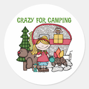 Sticker Rond Fille blonde folle pour camper