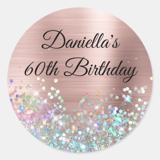 Sticker Rond Fille Blush Rose Gold Foil Holo Parties scintillan (Devant)