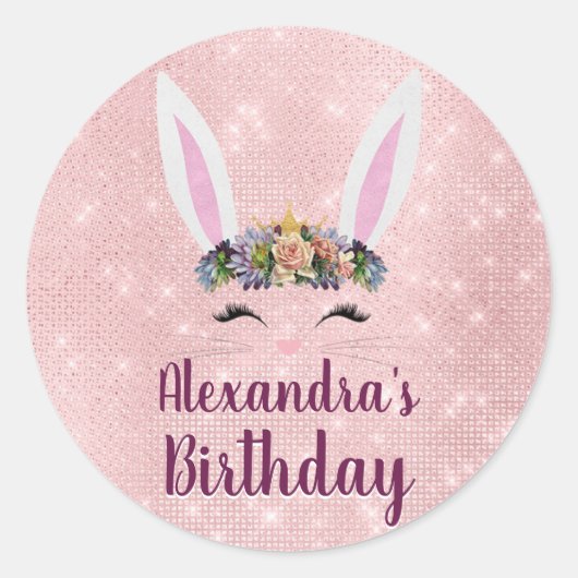 Sticker Rond Fille Blush rose lapin de Pâques fête d'anniversai (Devant)
