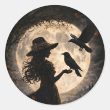 Fille Boho avec Corbeau et Pleine Lune