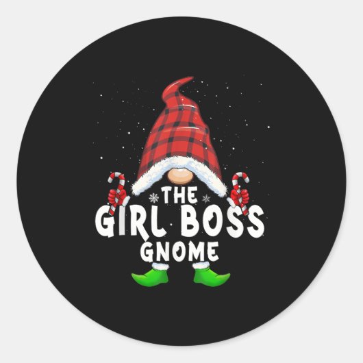 Sticker Rond Fille Boss Gnome Buffalo Plaid Correspondant Famil (Devant)