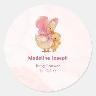 Sticker Rond Fille Caneton Bébé Rose Aquarelle Cérémonie de Rem