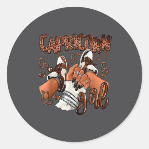 Sticker Rond Fille Capricorne Anniversaire Reine Afro Baskets Z