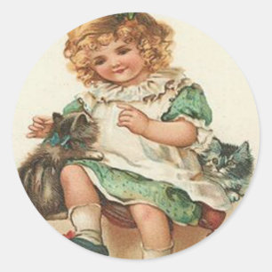 Sticker Rond Fille Chatons Chat Anniversaire