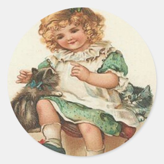Sticker Rond Fille Chatons Chat Anniversaire (Devant)