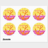 Sticker Rond Fille Chevrons Rose Ancre orange avec nom (Feuille)