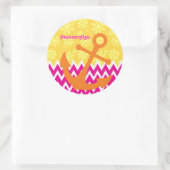 Sticker Rond Fille Chevrons Rose Ancre orange avec nom (Sac)
