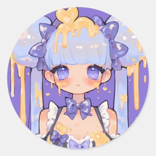 Sticker Rond Fille Chibi Kawaii Honey Drip (Devant)