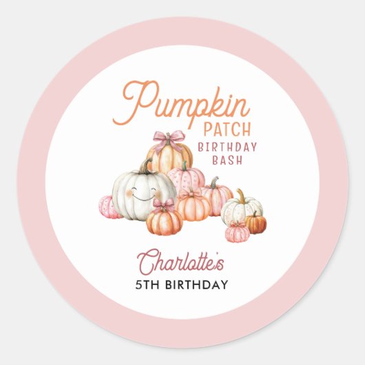 Sticker Rond Fille Citrouille Patch Bows fête d'anniversaire (Devant)
