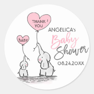 Sticker Rond Fille Coeur mignonne Pink Elephant maman & Baby sh