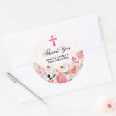 Sticker Rond Fille Communion Aquarelle rose Fleurs Faveurs (Enveloppe)