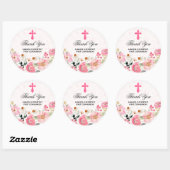 Sticker Rond Fille Communion Aquarelle rose Fleurs Faveurs (Feuille)