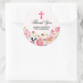 Sticker Rond Fille Communion Aquarelle rose Fleurs Faveurs (Sac)