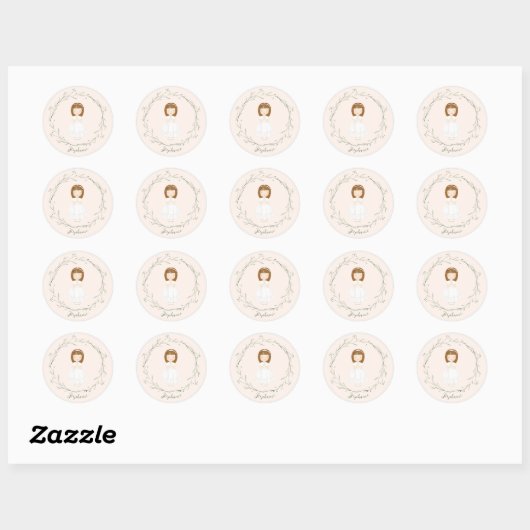 Sticker Rond Fille Communion priant (Feuille)