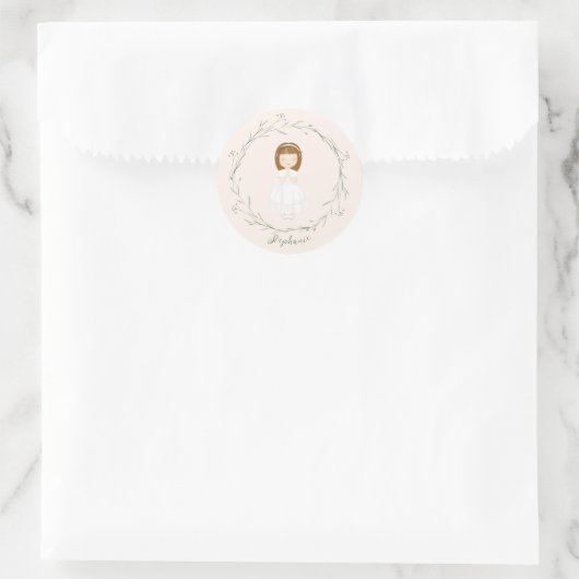 Sticker Rond Fille Communion priant (Sac)