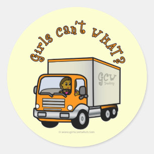 Sticker Rond Fille conducteur de camion noir