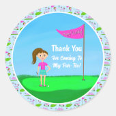 Sticker Rond Fille cool de golf à thème fête d'anniversaire (Devant)