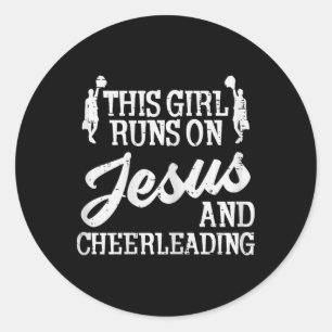 Sticker Rond Fille court sur Jésus Cheerleading Cheerleader Chr