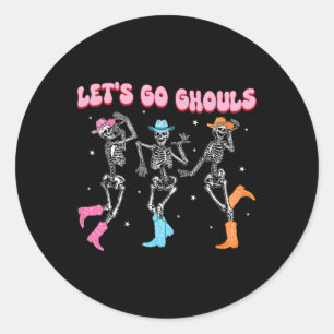 Sticker Rond Fille Cowgirl laisse aller Ghouls Halloween Ghost