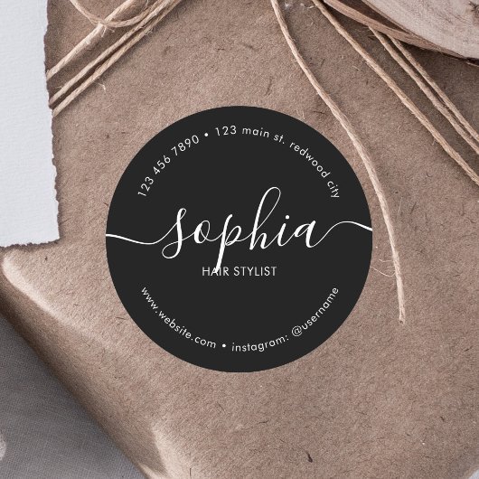 Sticker Rond Fille d'affaires Calligraphie noir