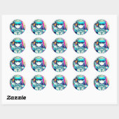 Sticker Rond Fille d'anime Mécha Colorée (Feuille)