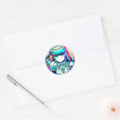 Sticker Rond Fille d'anime Mécha Colorée (Enveloppe)