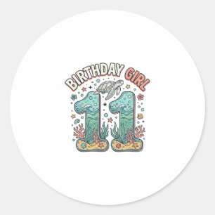 Sticker Rond Fille d'anniversaire 11 Tortue de mer Conception d