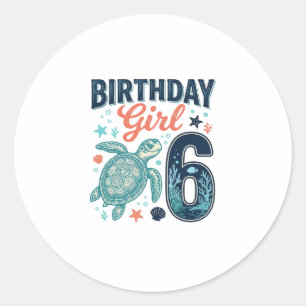 Sticker Rond Fille d'anniversaire 6 Tortue de mer Conception ve