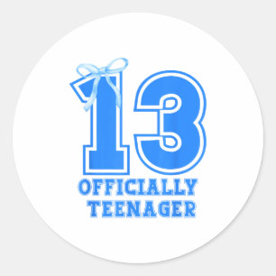 Sticker Rond Fille d'anniversaire Bleu Coquette Noeud 13 Ans 13