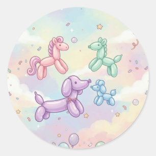 Sticker Rond Fille d'anniversaire d'animal de ballon pastel mig